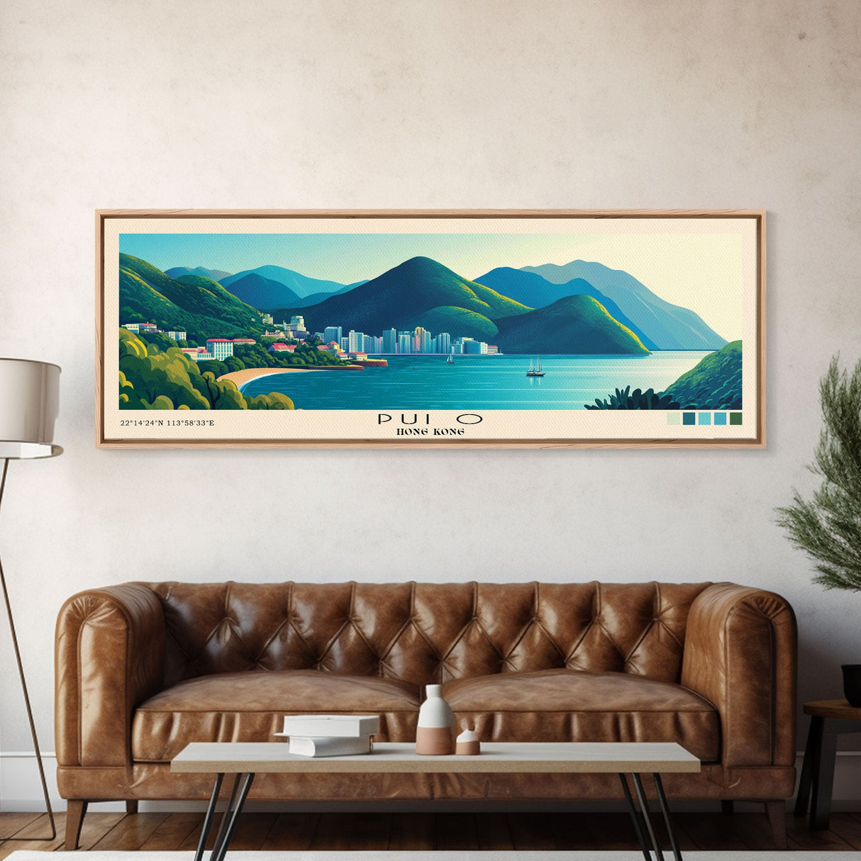 Pui O, Hong Kong Panoramic Print, Vacation Gift, Hong Kong Wall Art, Beach Painting, Beach Decor, Large Wall Art, Wood Frame Art