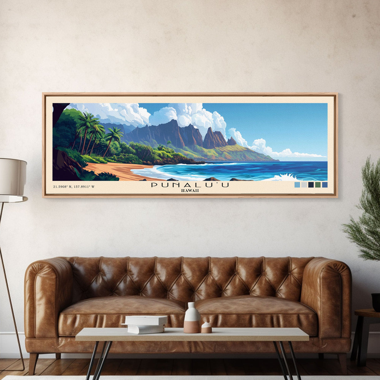 Punalu’u, Hawaii Panoramic Beach Print, Vacation Gift, Hawaii Wall Art, Framed Canvas Print, Framed Beach Painting