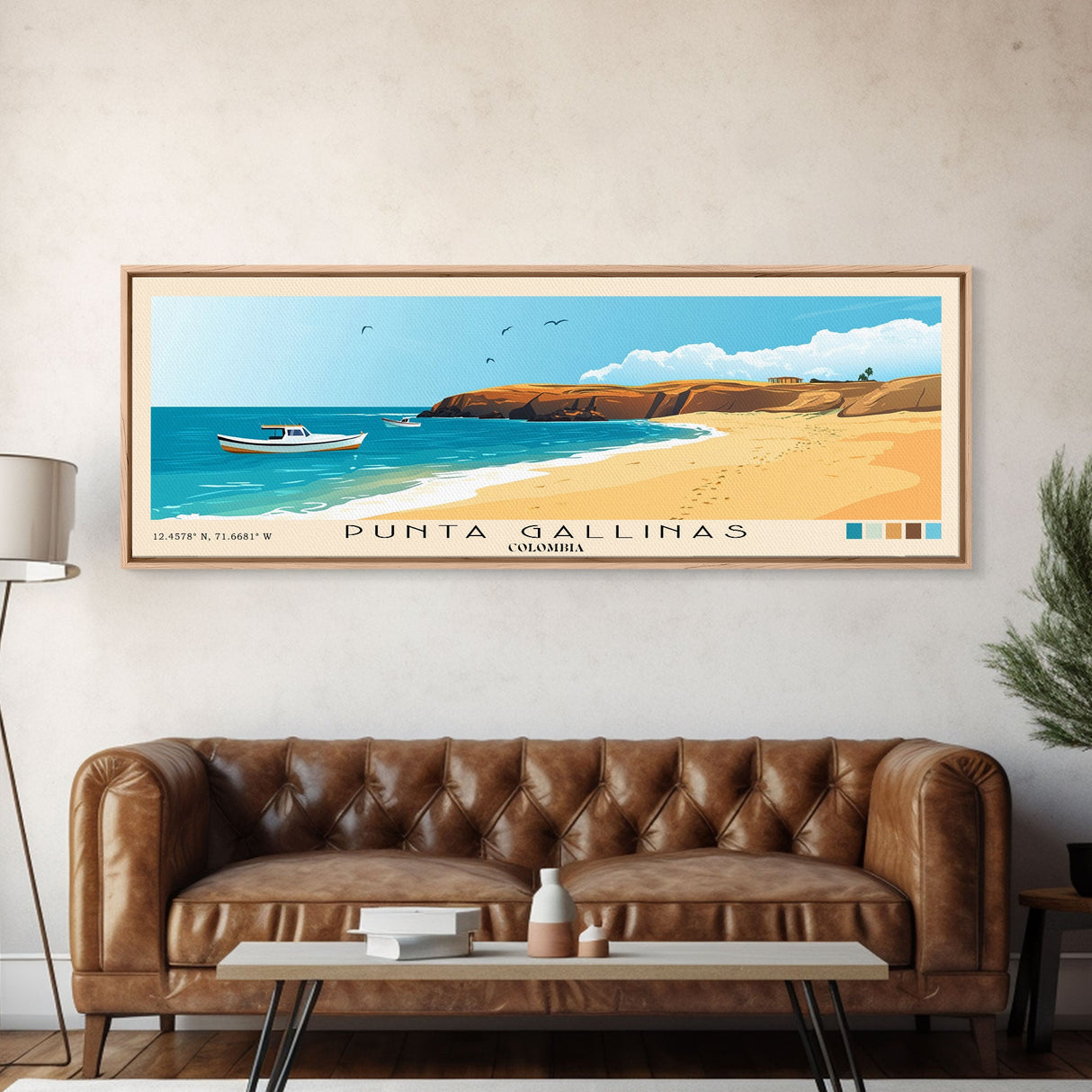 Punta Gallinas, Colombia Panoramic Beach Print, Vacation Gift, Colombia Wall Art, Framed Canvas Print, Framed Beach Painting