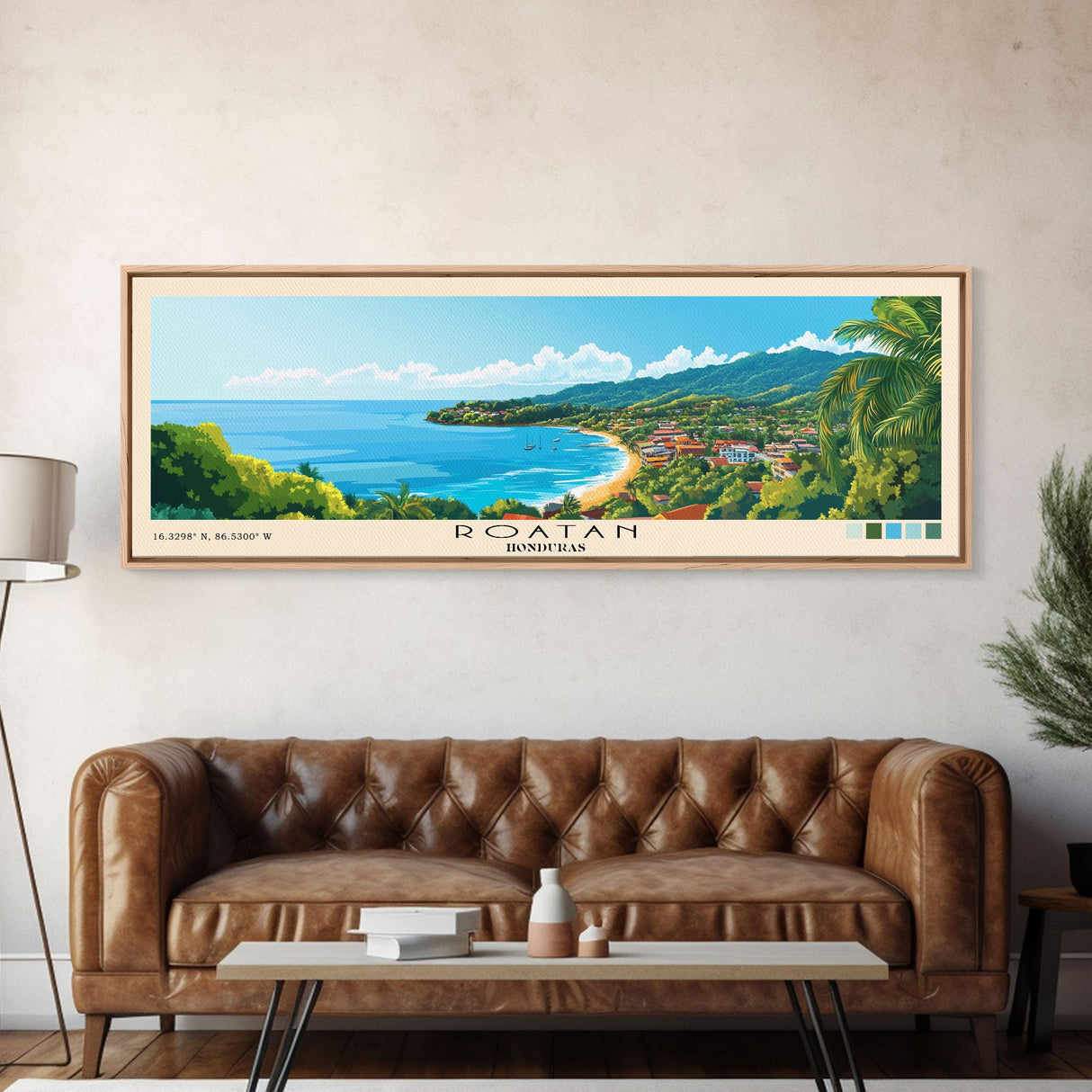 ROATAN, HONDURAS Panoramic Print, Vacation Gift, HONDURAS Wall Art, Beach Painting, Beach Decor, Beach Or Lakehouse Art