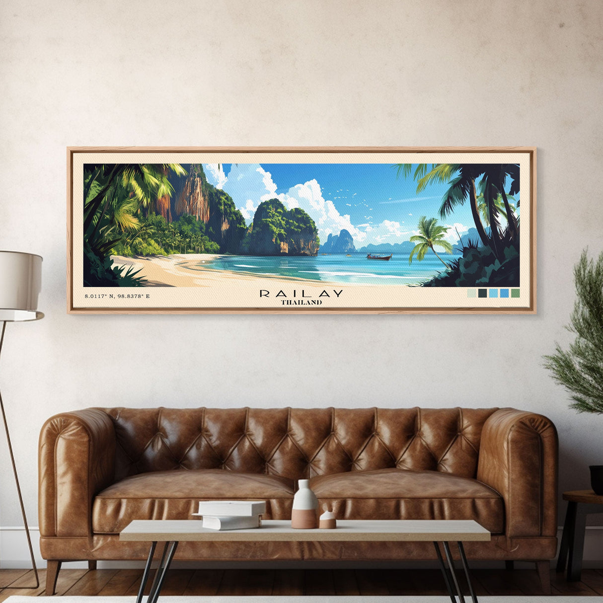 Railay, Thailand Panoramic Print, Vacation Gift, Thailand Wall Art, Beach Painting, Beach Decor, Large Wall Art, Wood Frame Art