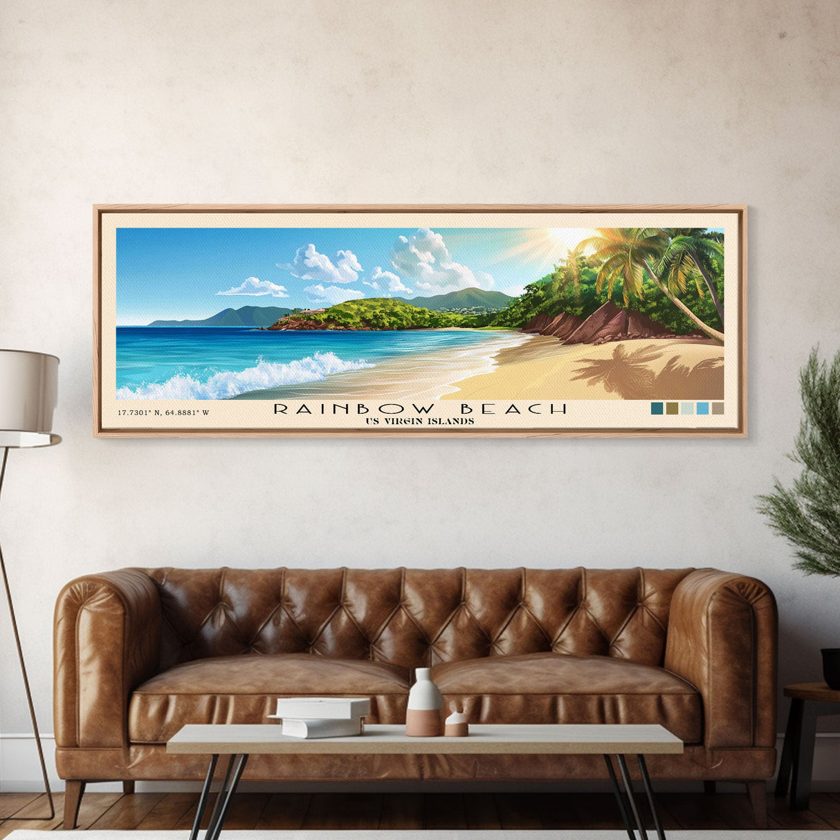 Rainbow Beach, US Virgin islands Panoramic Beach Print, Vacation Gift, US Virgin islands Wall Art, Framed Canvas Print, Framed Beach Painting