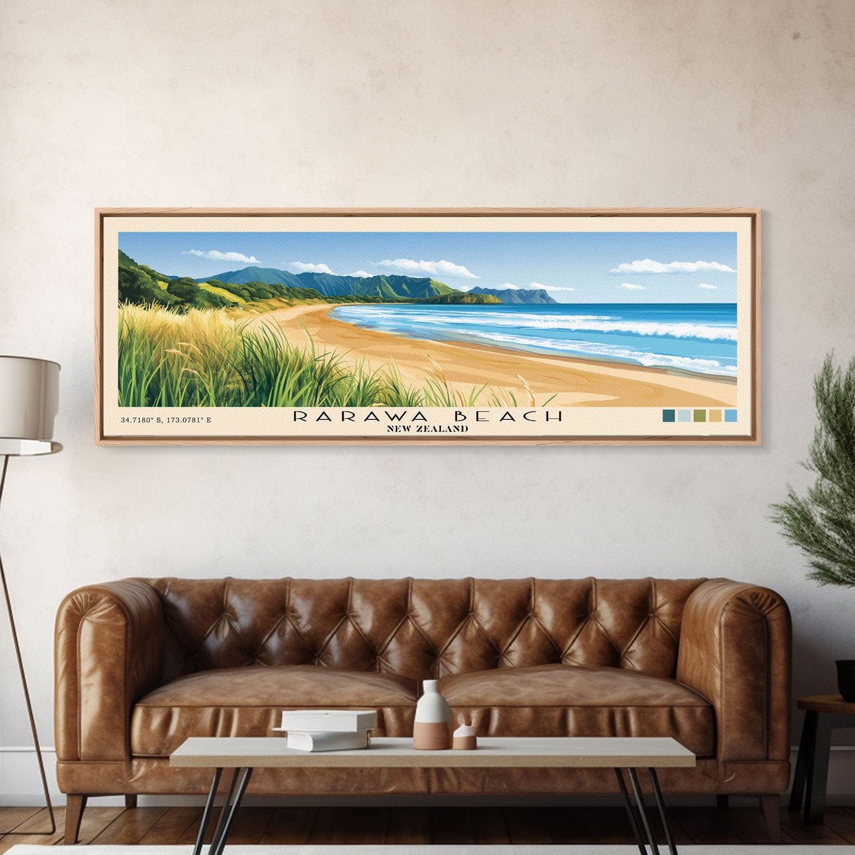 Rarawa Beach, New Zealand Panoramic Print, Vacation Gift, New Zealand Wall Art, Beach Painting, Beach Decor, Beach Or Lakehouse Art