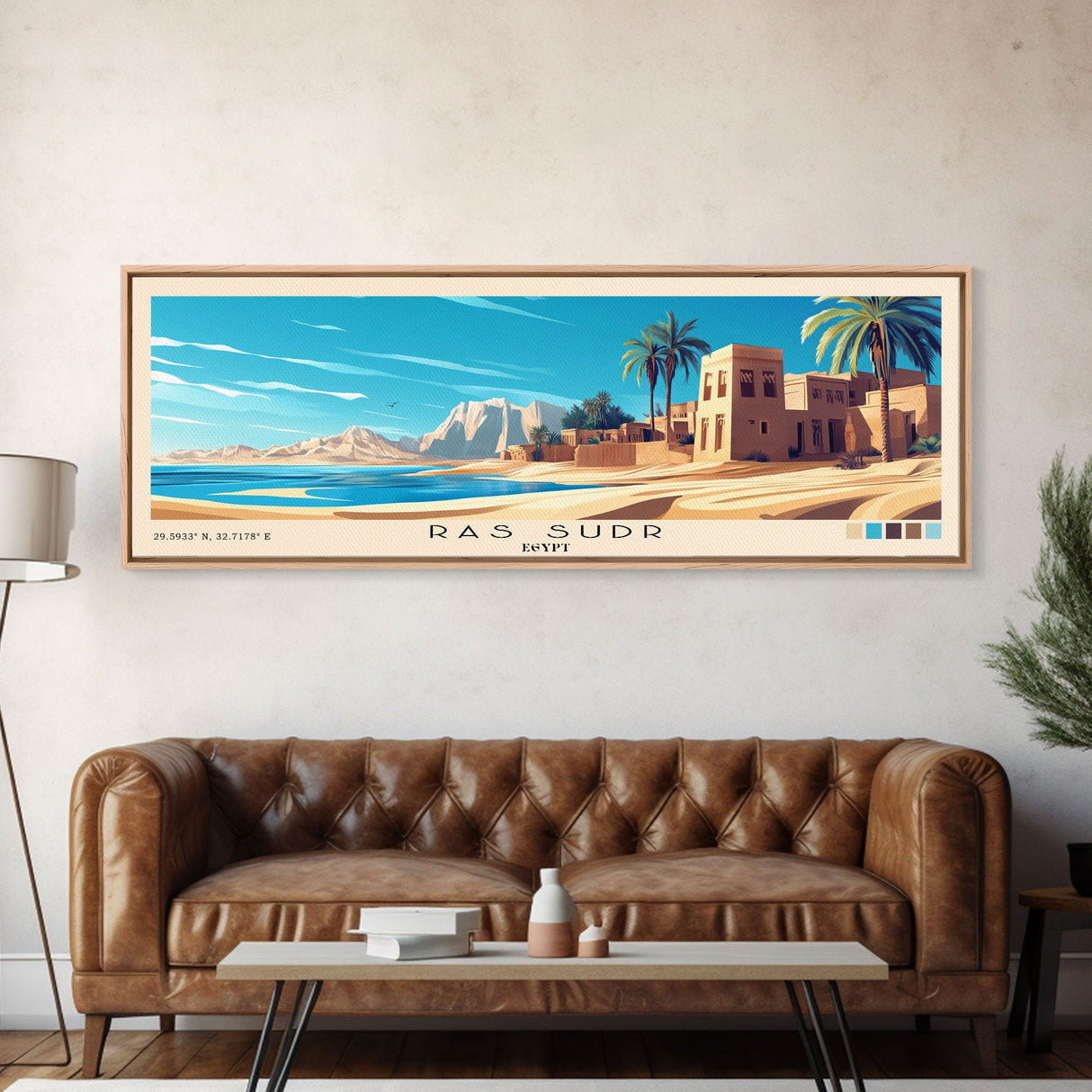 Ras Sudr, Egypt Panoramic Print, Vacation Gift, Egypt Wall Art, Beach Painting, Beach Decor, Large Wall Art, Wood Frame Art