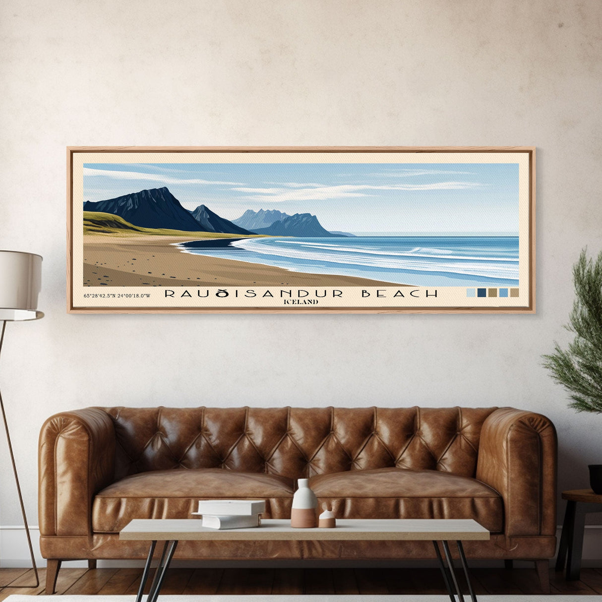 Rauðisandur Beach, Iceland Panoramic Beach Print, Vacation Gift, Iceland Wall Art, Framed Canvas Print, Framed Beach Painting