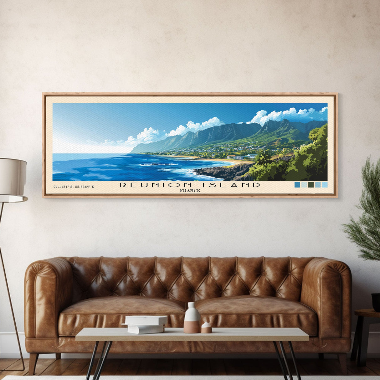 Reunion Island, France Panoramic Beach Print, Vacation Gift, France Wall Art, Beach Painting, Beach Decor, Beach Painting