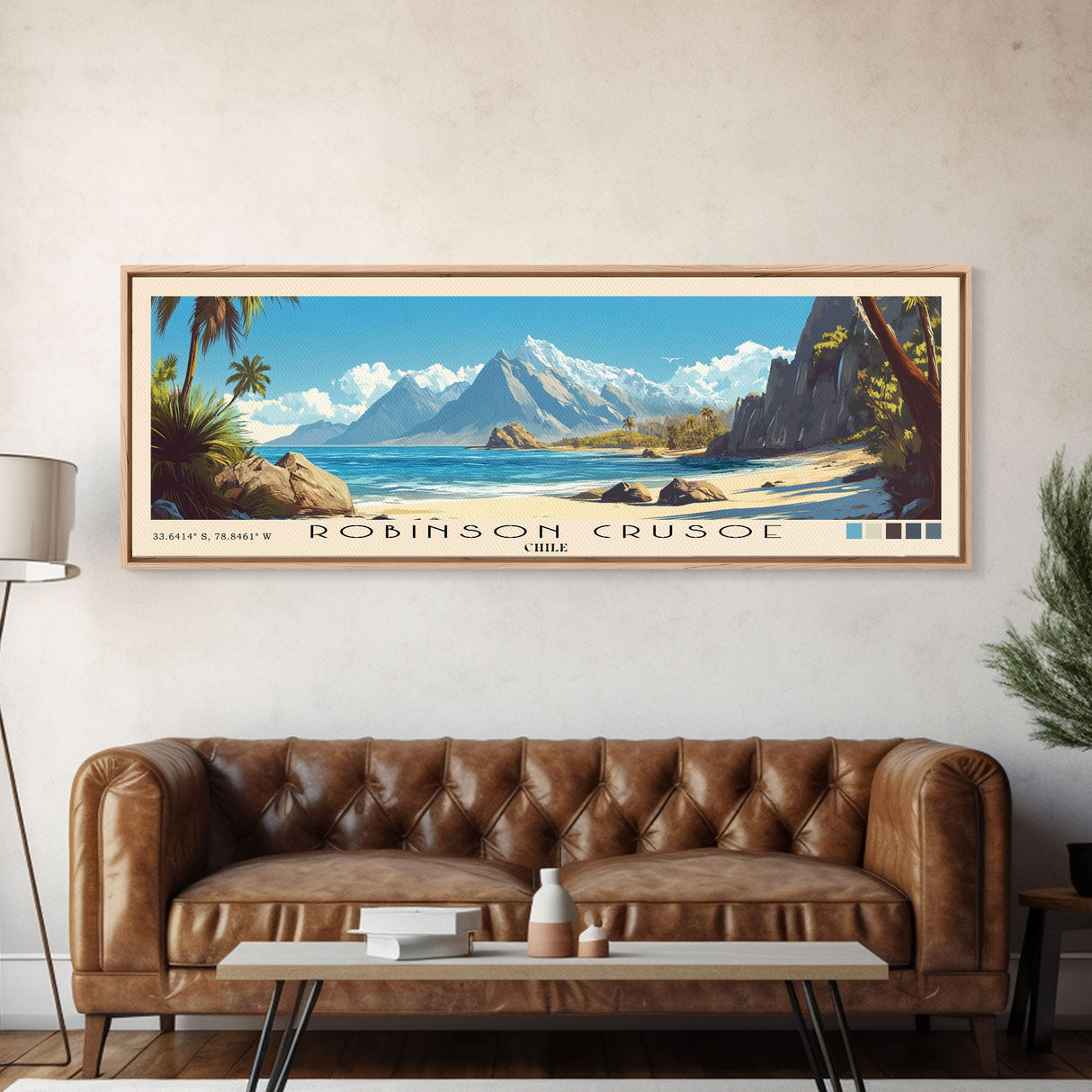 Robinson Crusoe, Chile Panoramic Print, Vacation Gift, Chile Wall Art, Beach Painting, Beach Decor, Large Wall Art, Wood Frame Art