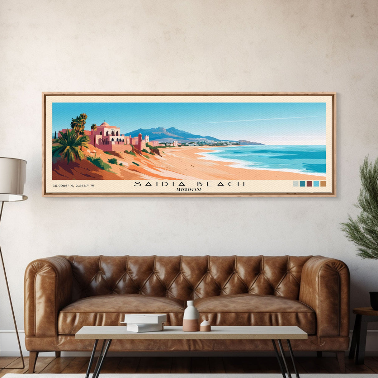 Saidia Beach, Morocco Panoramic Print, Vacation Gift, Morocco Wall Art, Beach Painting, Beach Decor, Large Wall Art, Wood Frame Art