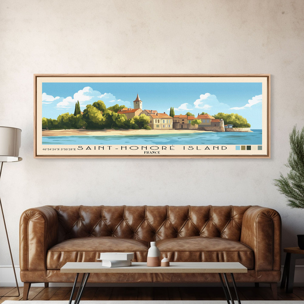 Saint-Honoré Island, France Panoramic Beach Print, Vacation Gift, France Wall Art, Framed Canvas Print, Framed Beach Painting