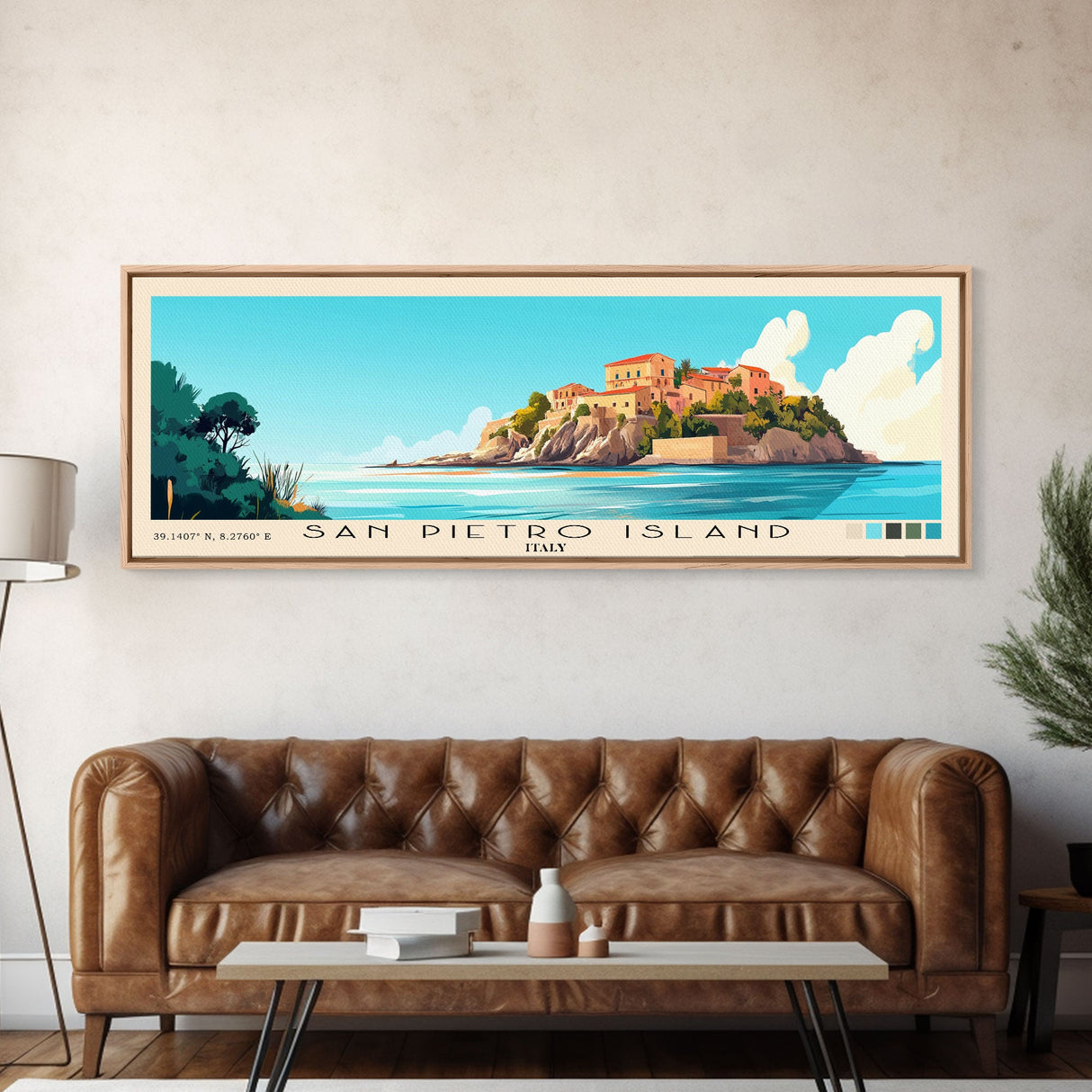 San Pietro Island, Italy Panoramic Print, Vacation Gift, Italy Wall Art, Beach Painting, Beach Decor, Beach Or Lakehouse Art