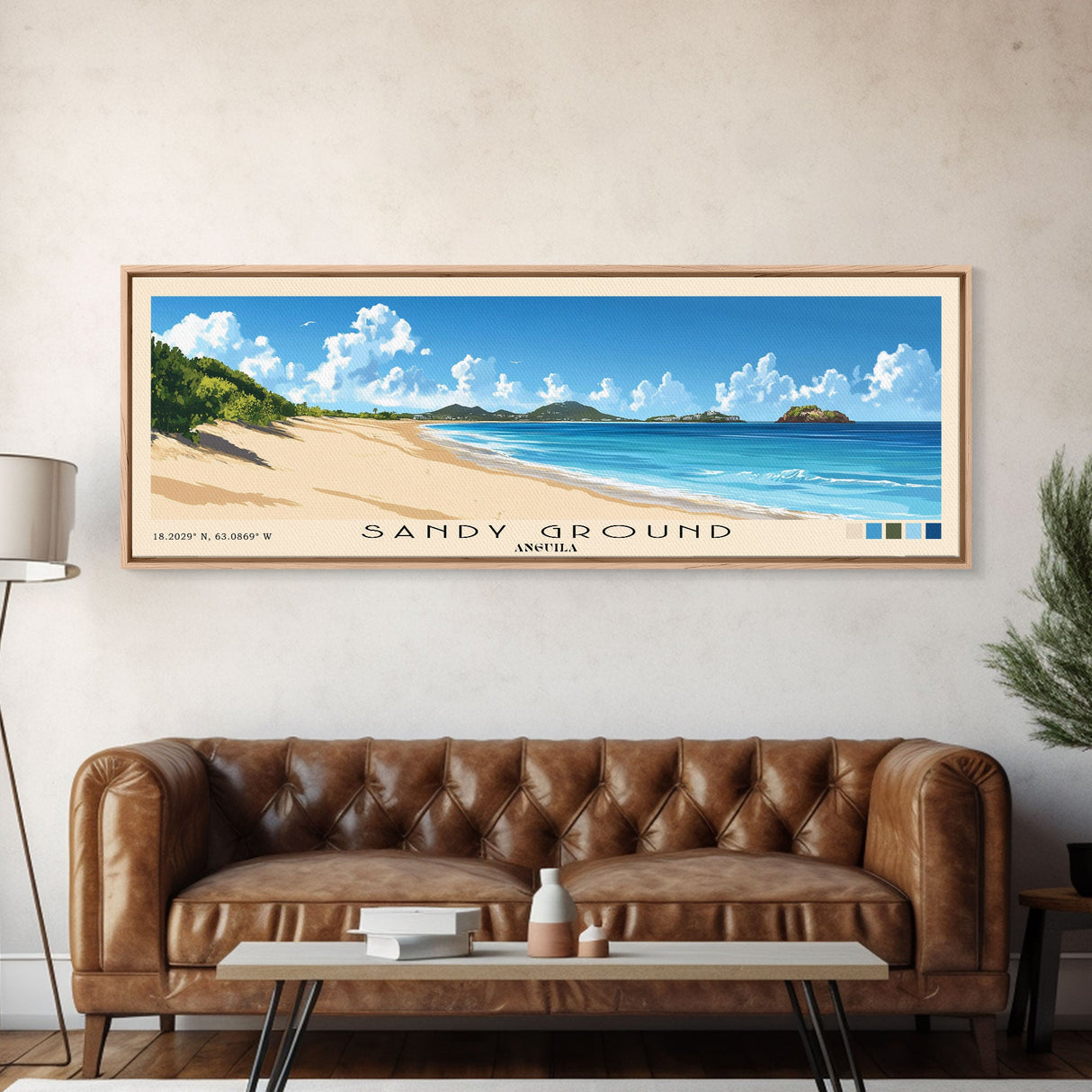 Sandy Ground, Anguila Panoramic Beach Print, Vacation Gift, Anguila Wall Art, Beach Painting, Beach Decor, Beach Painting