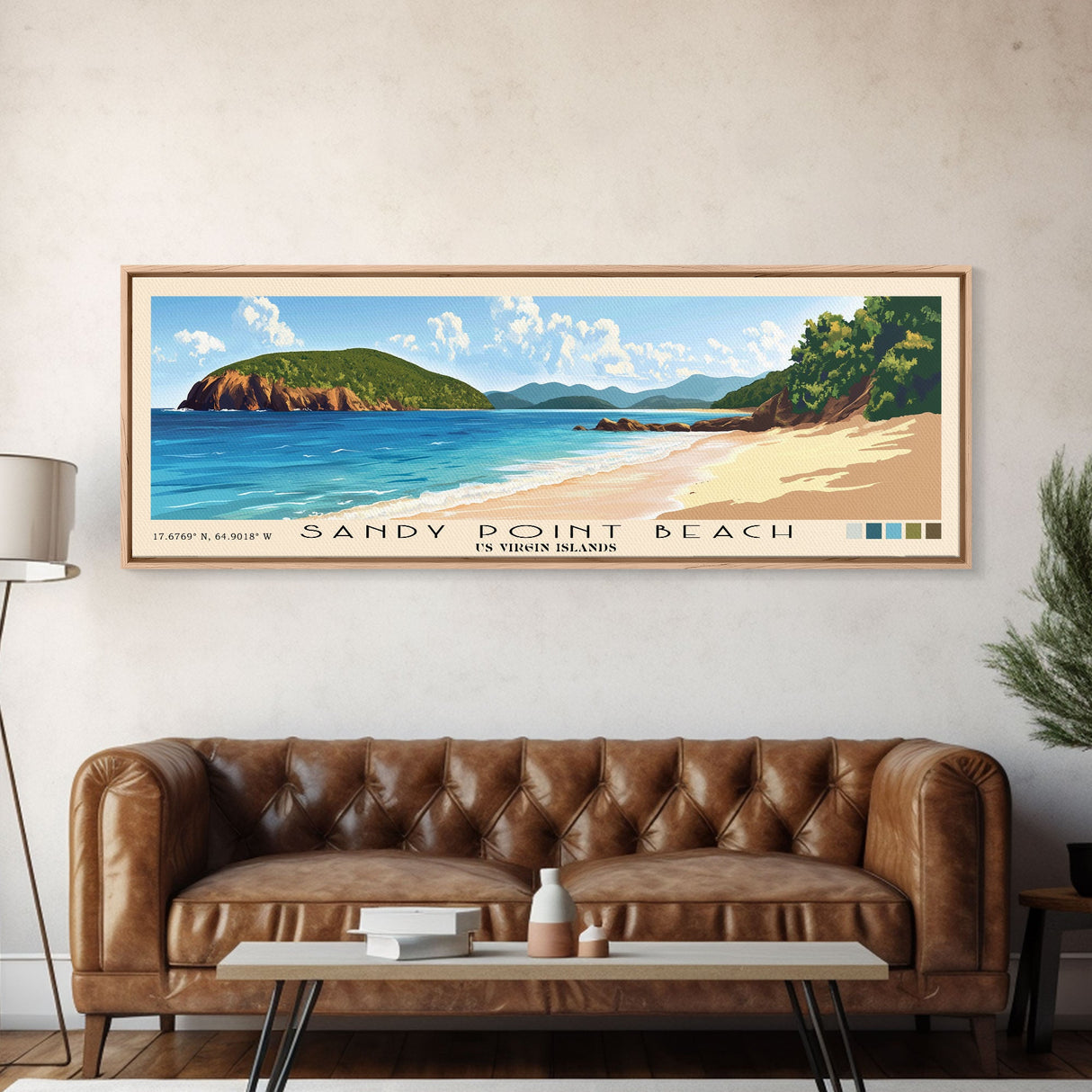 Sandy Point Beach, US Virgin islands Panoramic Beach Print, Vacation Gift, US Virgin islands Wall Art, Framed Canvas Print, Framed Beach Painting