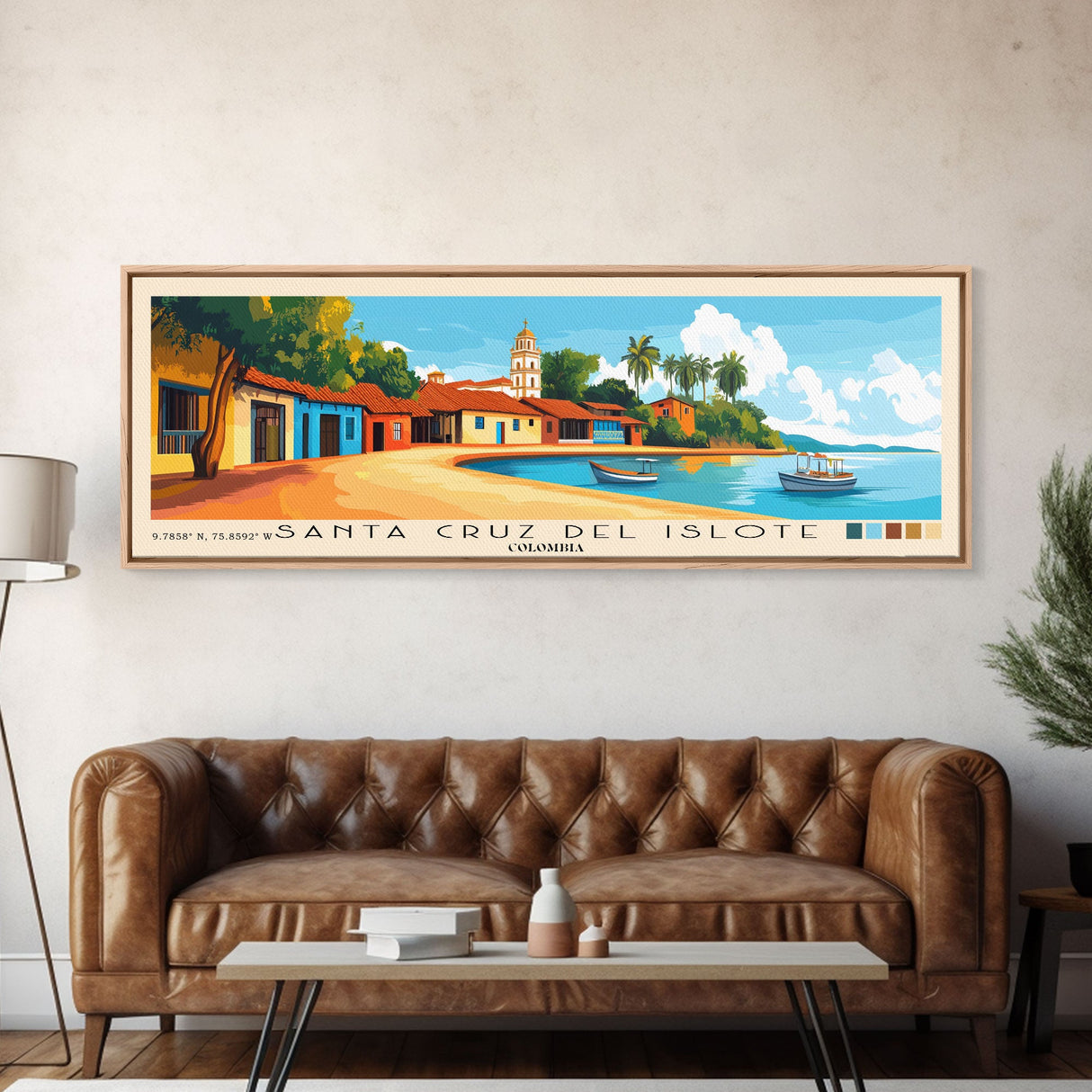 Santa Cruz del Islote, Colombia Panoramic Print, Vacation Gift, Colombia Wall Art, Beach Painting, Beach Decor, Large Wall Art, Wood Frame Art