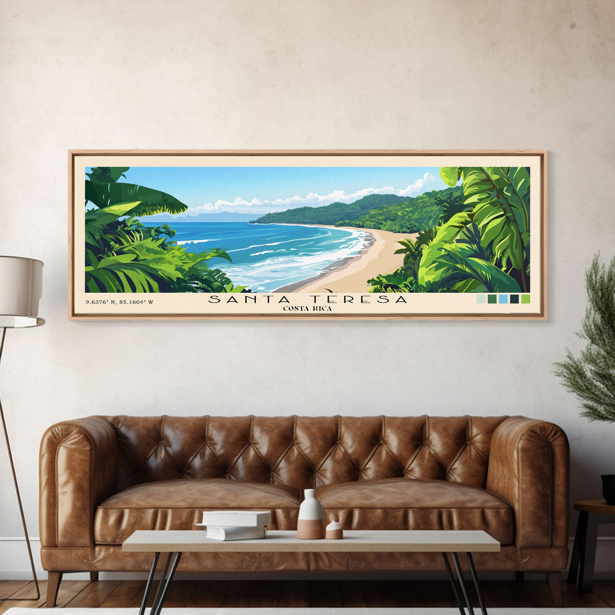 Santa Teresa, Costa Rica Panoramic Print, Vacation Gift, Costa Rica Wall Art, Beach Painting, Beach Decor, Large Wall Art, Wood Frame Art