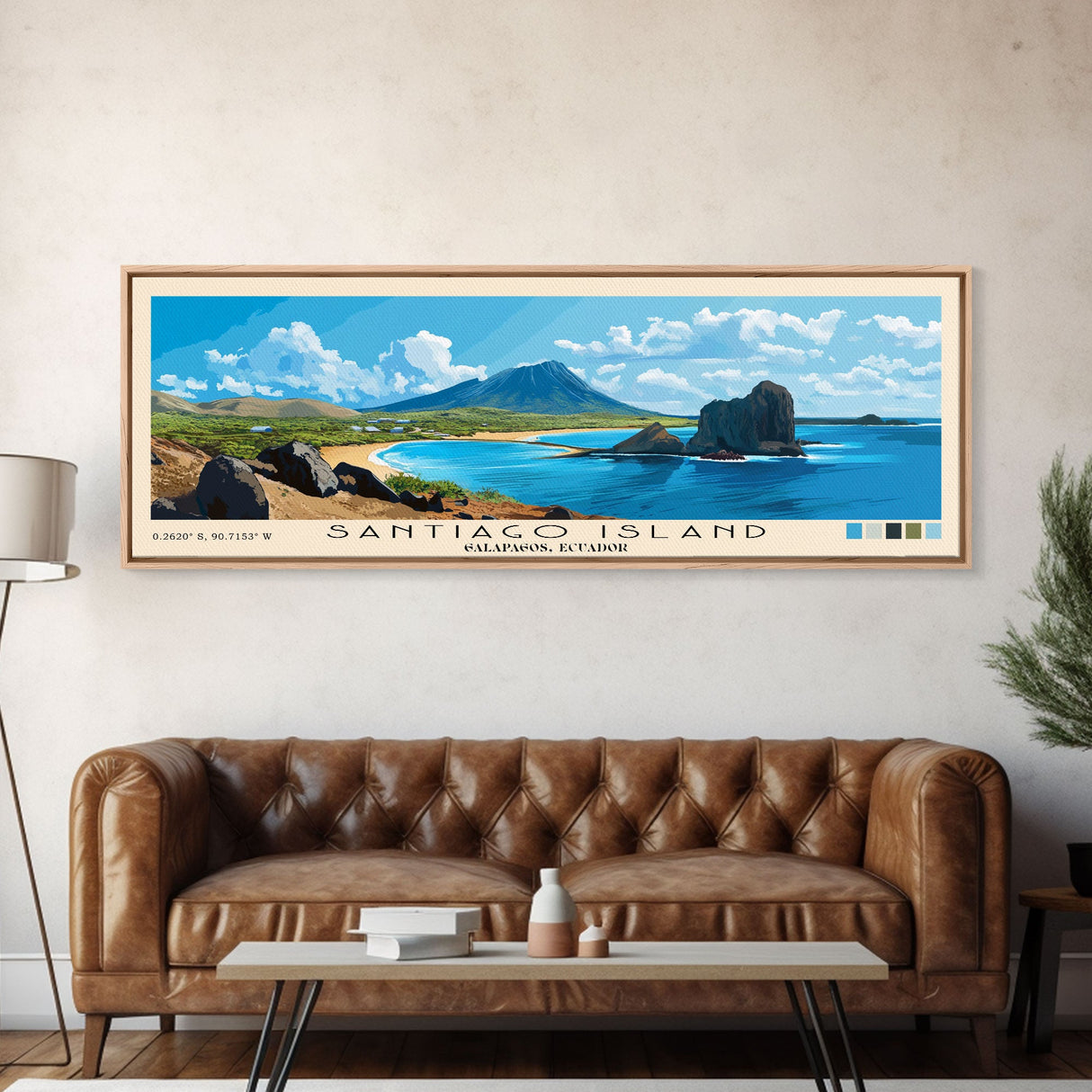 Santiago Island, Galapagos, Ecuador Panoramic Beach Print, Vacation Gift, Galapagos, Ecuador Wall Art, Framed Canvas Print, Framed Beach Painting