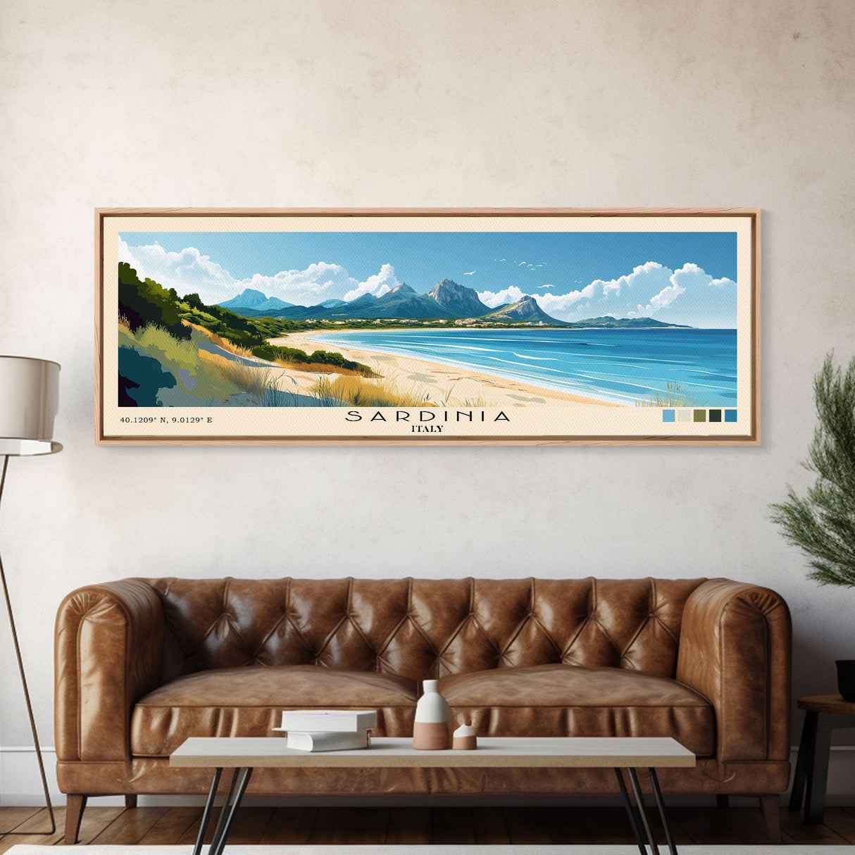 Sardinia, Italy Panoramic Beach Print, Vacation Gift, Italy Wall Art, Beach Painting, Beach Decor, Beach Painting