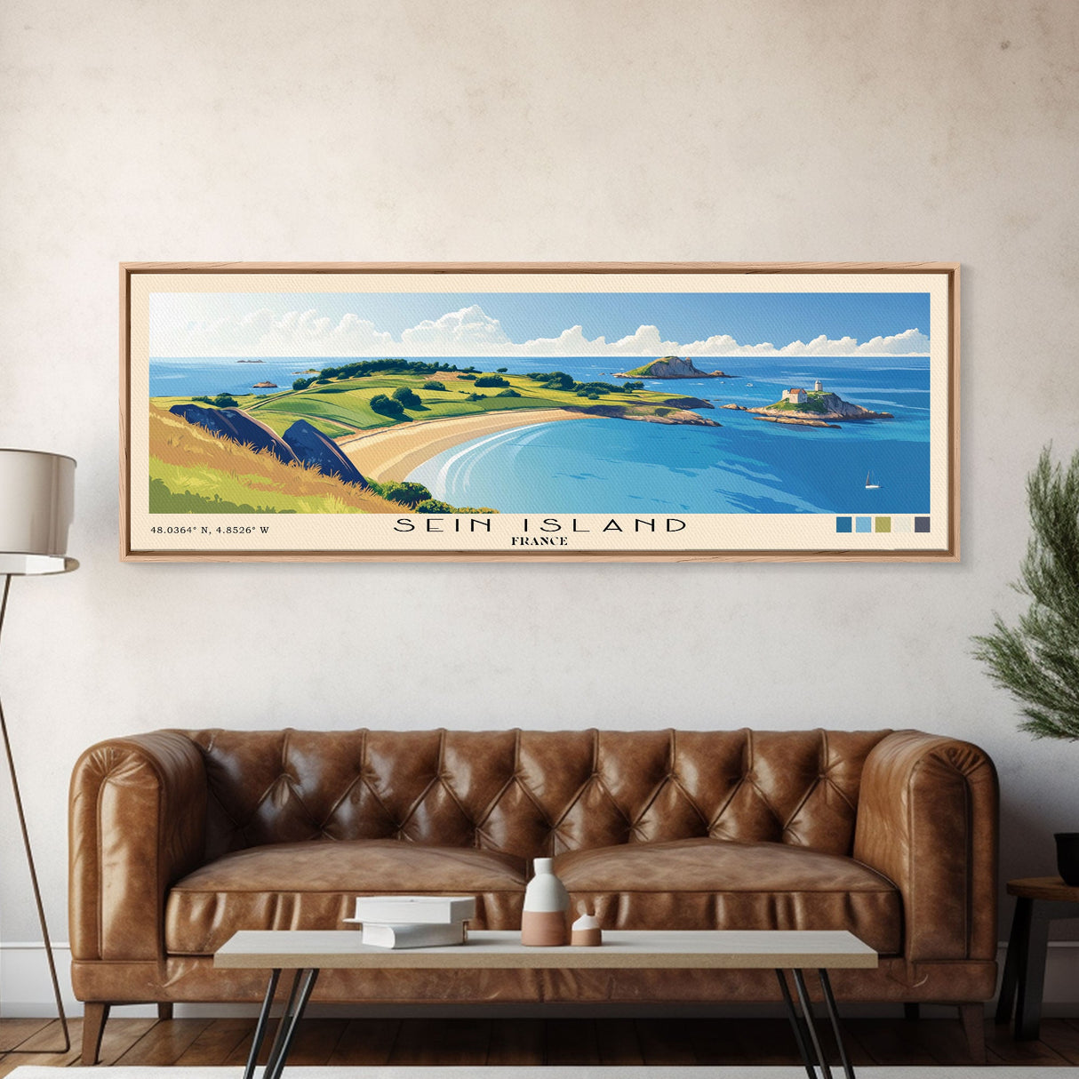 Sein Island, France Panoramic Print, Vacation Gift, France Wall Art, Beach Painting, Beach Decor, Large Wall Art, Wood Frame Art