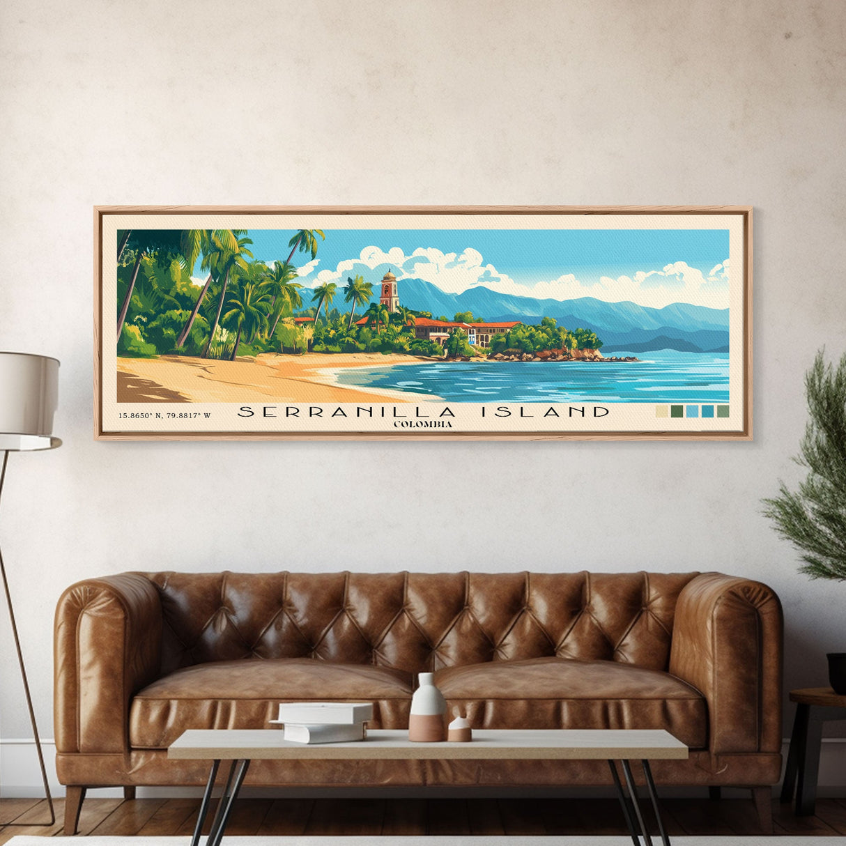 Serranilla Island, Colombia Panoramic Beach Print, Vacation Gift, Colombia Wall Art, Beach Painting, Beach Decor, Beach Painting