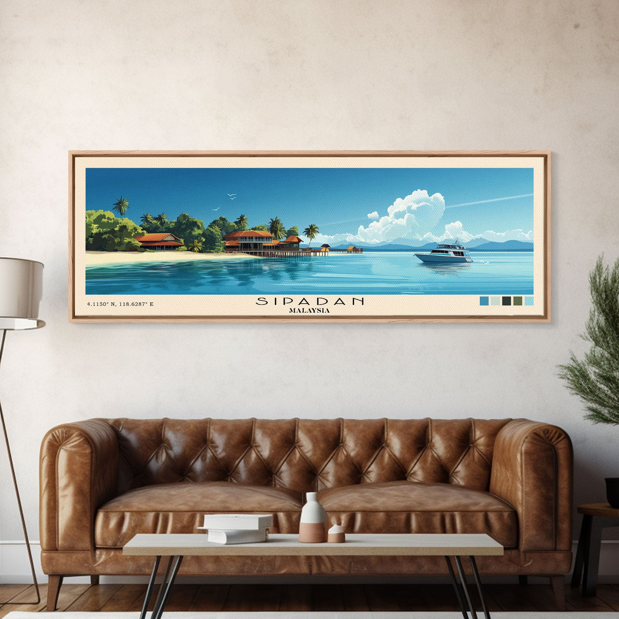 Sipadan, Malaysia Panoramic Print, Vacation Gift, Malaysia Wall Art, Beach Painting, Beach Decor, Large Wall Art, Wood Frame Art