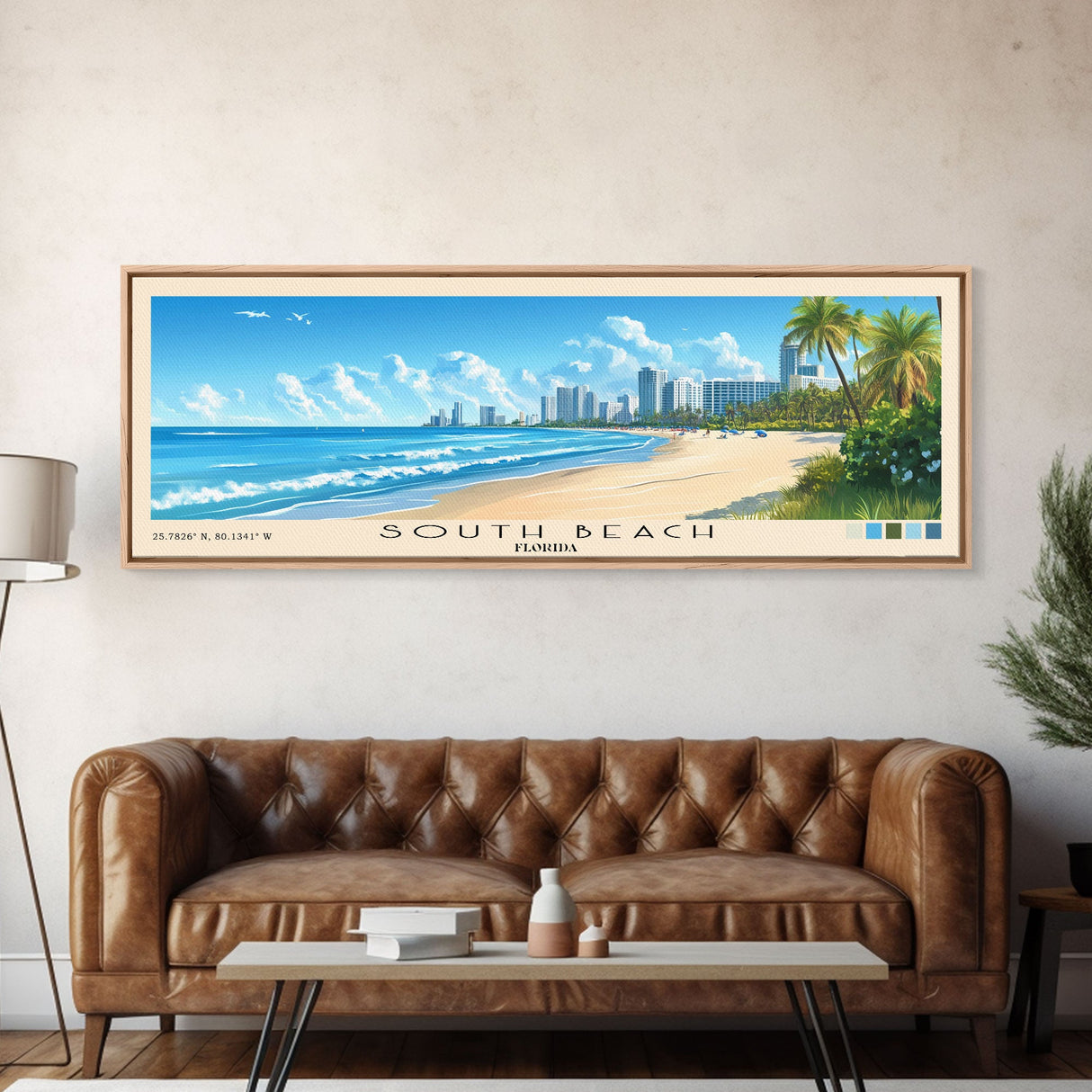 South Beach, Florida Panoramic Print, Vacation Gift, Florida Wall Art, Beach Painting, Beach Decor, Beach Or Lakehouse Art