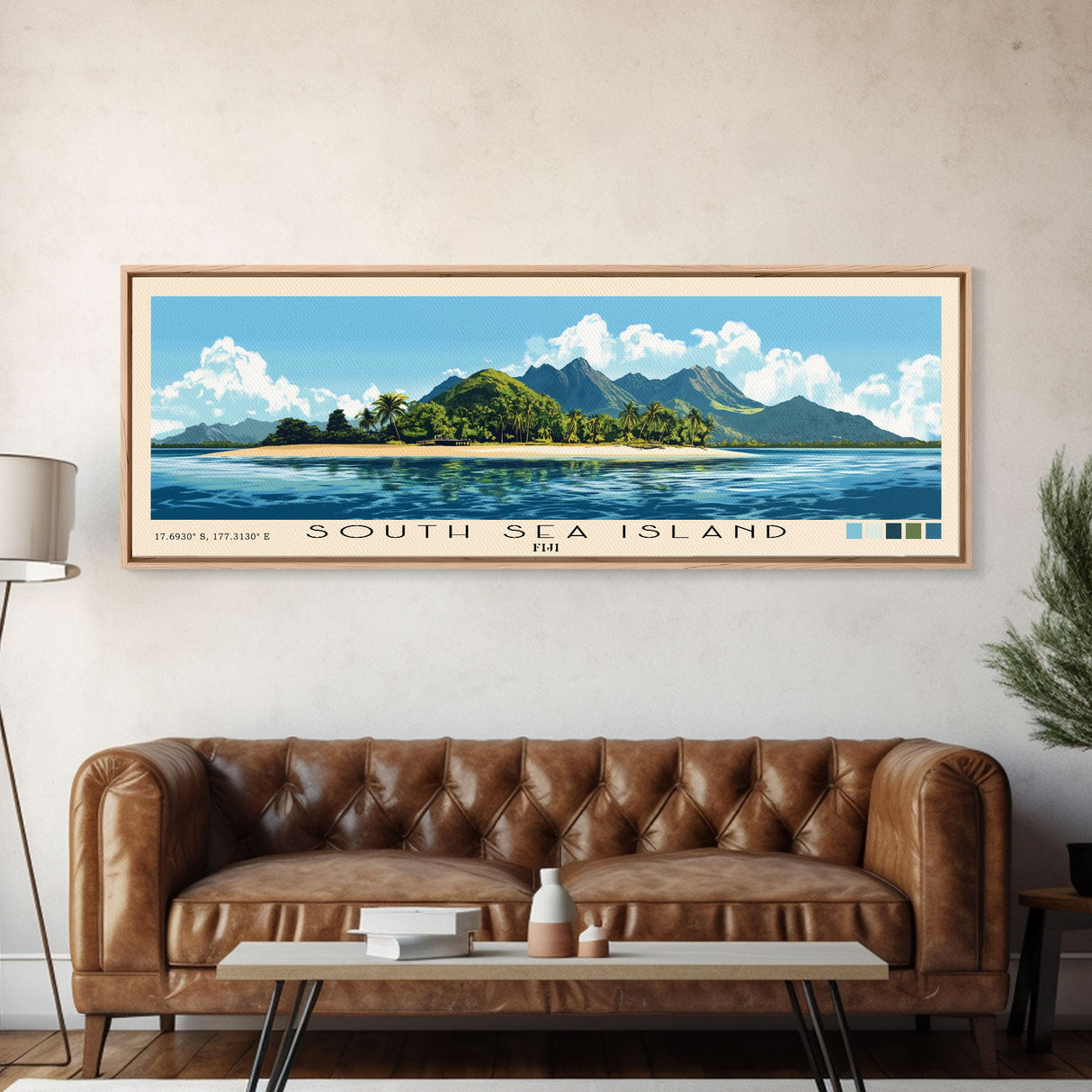 South Sea Island, Fiji Panoramic Print, Vacation Gift, Fiji Wall Art, Beach Painting, Beach Decor, Large Wall Art, Wood Frame Art