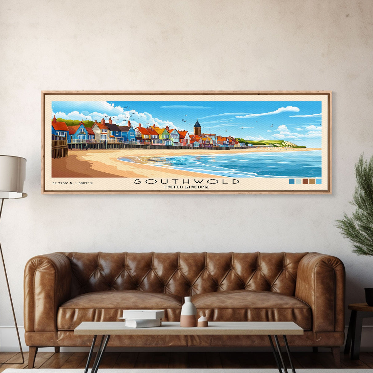 Southwold, United Kingdom Panoramic Print, Vacation Gift, United Kingdom Wall Art, Beach Painting, Beach Decor, Beach Or Lakehouse Art