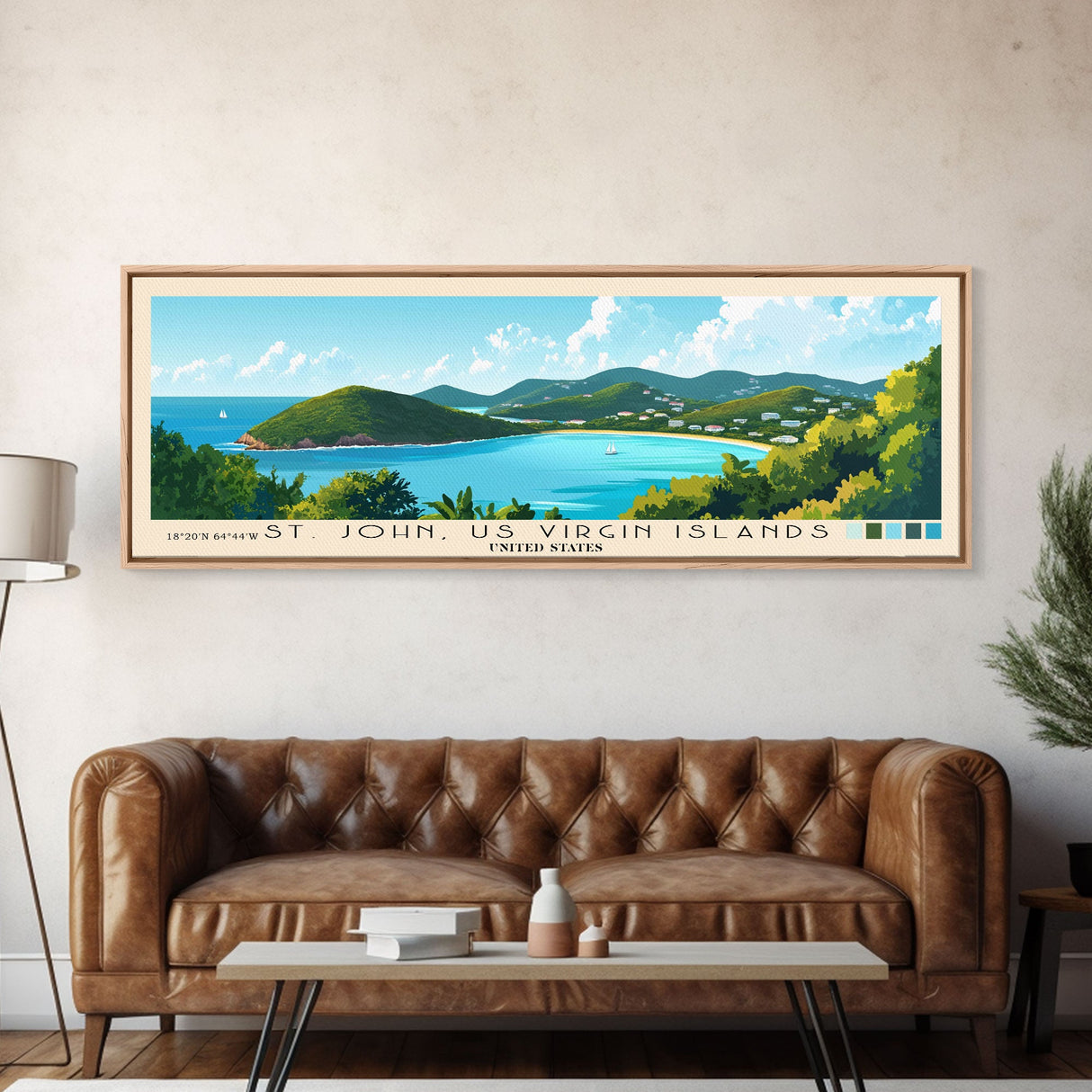 St. John, US Virgin Islands, United States Panoramic Beach Print, Vacation Gift, United States Wall Art, Framed Canvas Print, Framed Beach Painting