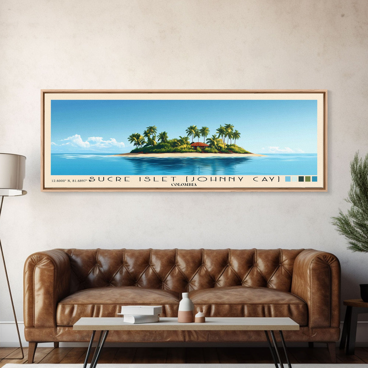 Sucre Islet (Johnny Cay), Colombia Panoramic Beach Print, Vacation Gift, Colombia Wall Art, Framed Canvas Print, Framed Beach Painting