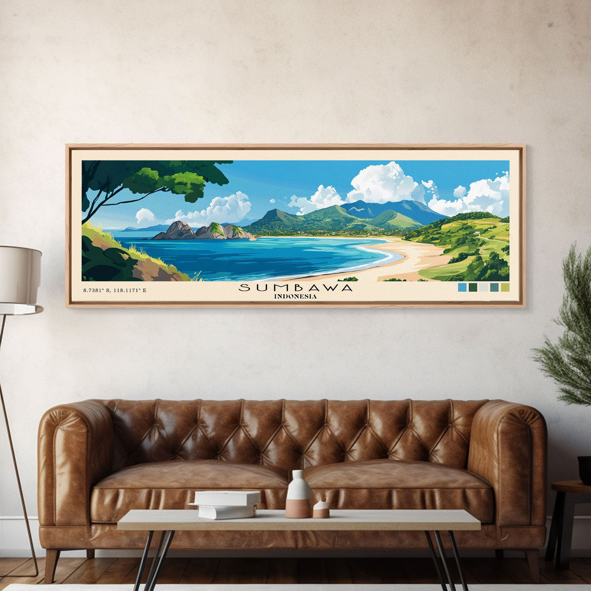 Sumbawa, Indonesia Panoramic Beach Print, Vacation Gift, Indonesia Wall Art, Beach Painting, Beach Decor, Beach Painting