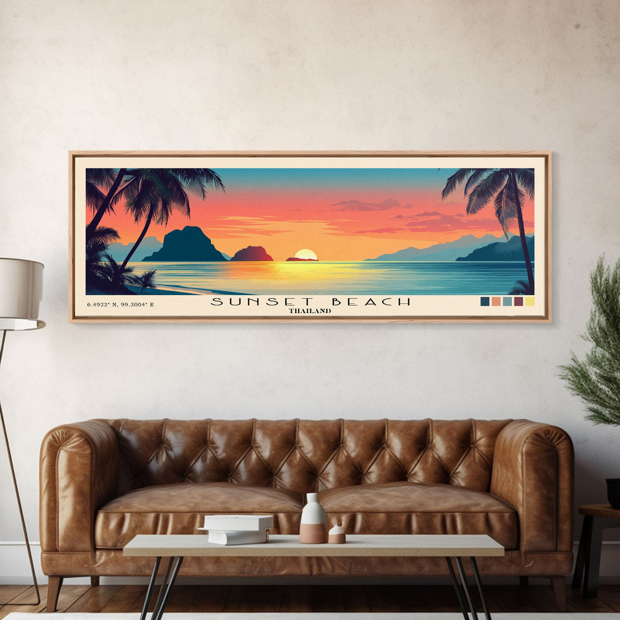 Sunset Beach, Thailand Panoramic Beach Print, Vacation Gift, Thailand Wall Art, Beach Painting, Beach Decor, Beach Painting