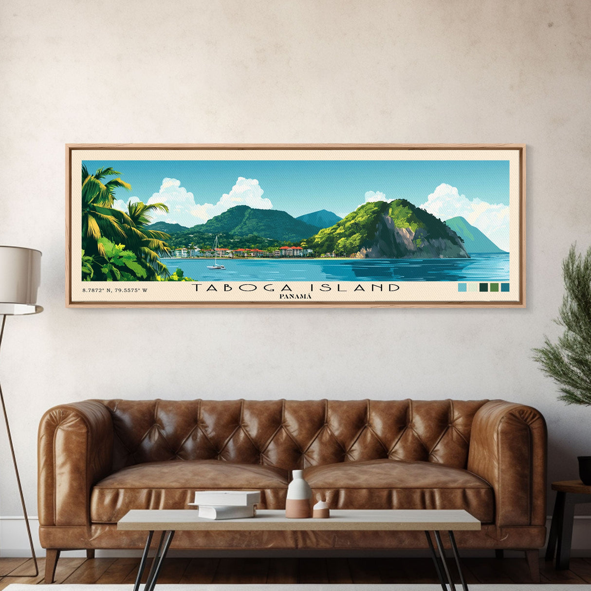 Taboga Island, Panamá Panoramic Beach Print, Vacation Gift, Panamá Wall Art, Framed Canvas Print, Framed Beach Painting