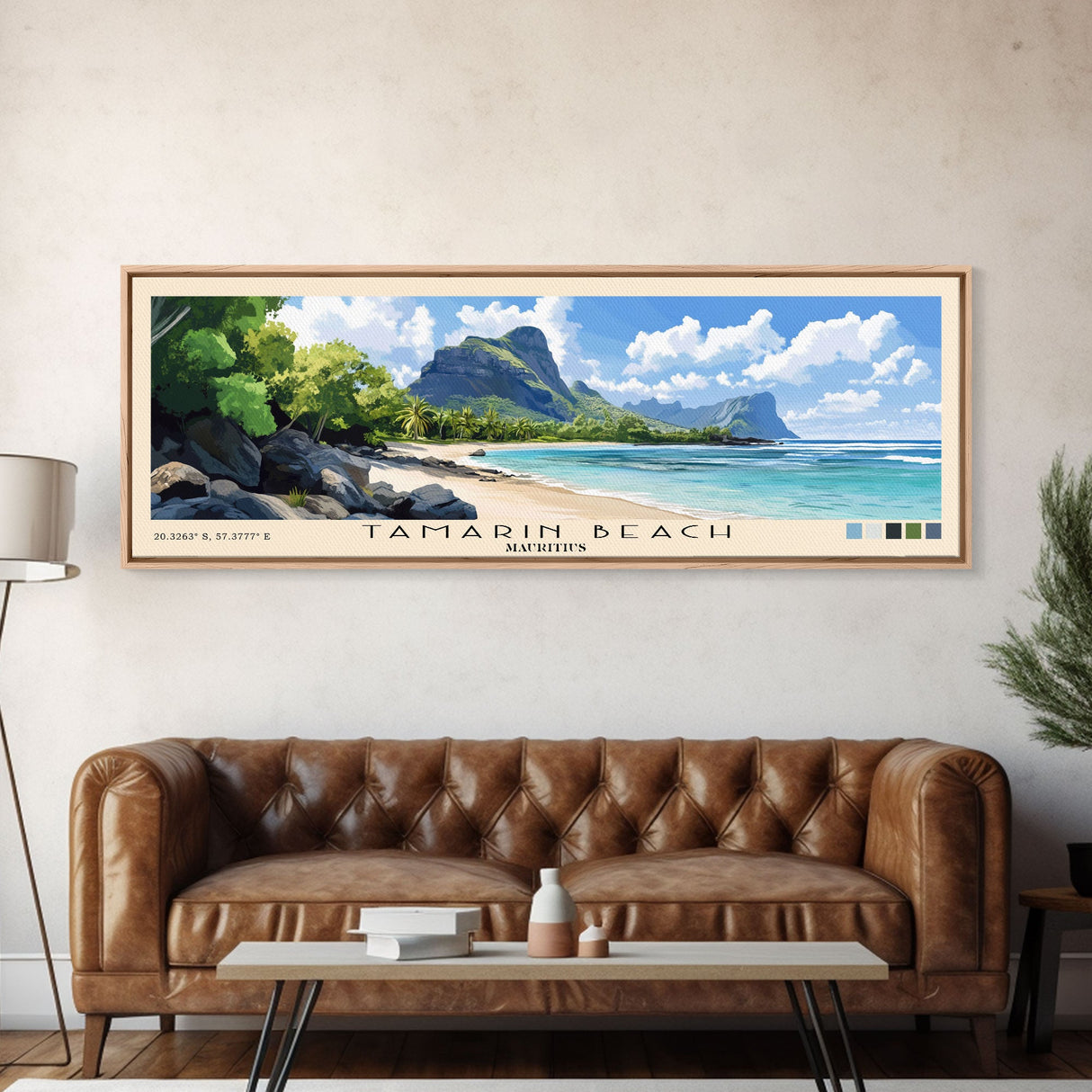 Tamarin Beach, Mauritius Panoramic Beach Print, Vacation Gift, Mauritius Wall Art, Framed Canvas Print, Framed Beach Painting