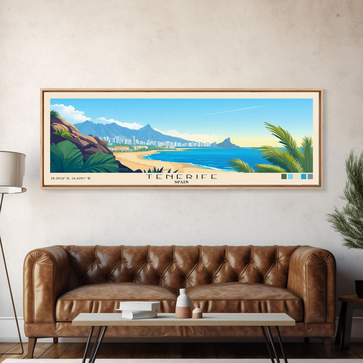 Tenerife, Spain Panoramic Beach Print, Vacation Gift, Spain Wall Art, Framed Canvas Print, Framed Beach Painting