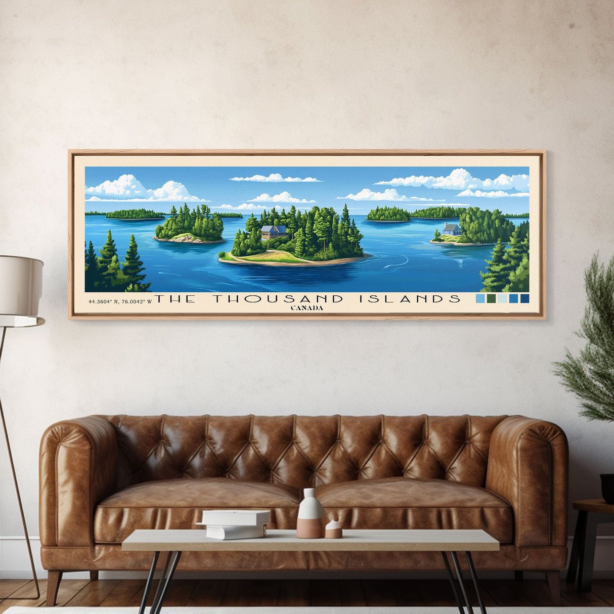 The Thousand Islands, Canada Panoramic Print, Vacation Gift, Canada Wall Art, Beach Painting, Beach Decor, Large Wall Art, Wood Frame Art