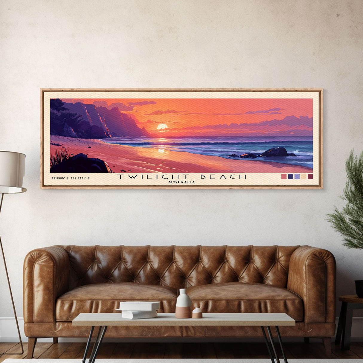 Twilight Beach, Australia Panoramic Beach Print, Vacation Gift, Australia Wall Art, Framed Canvas Print, Framed Beach Painting