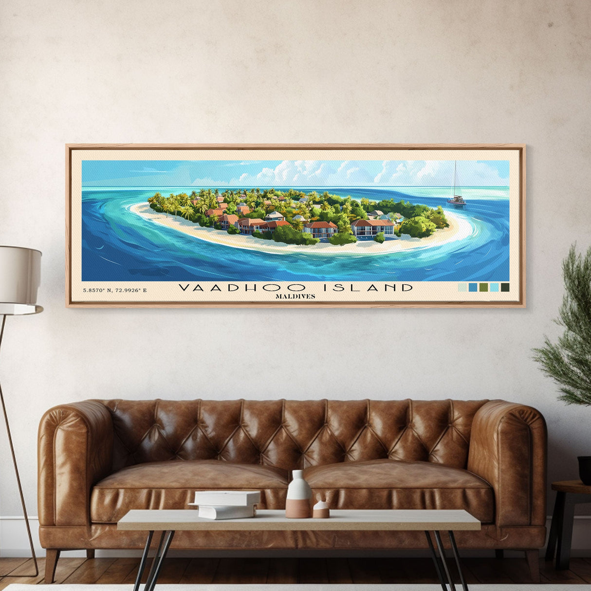 Vaadhoo Island, Maldives Panoramic Print, Vacation Gift, Maldives Wall Art, Beach Painting, Beach Decor, Large Wall Art, Wood Frame Art