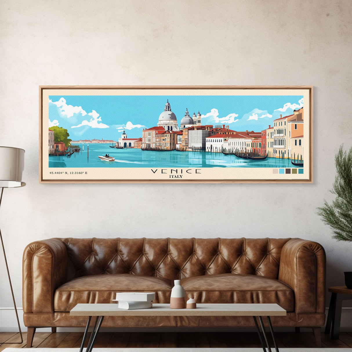 Venice, Italy Panoramic Beach Print, Vacation Gift, Italy Wall Art, Framed Canvas Print, Framed Beach Painting