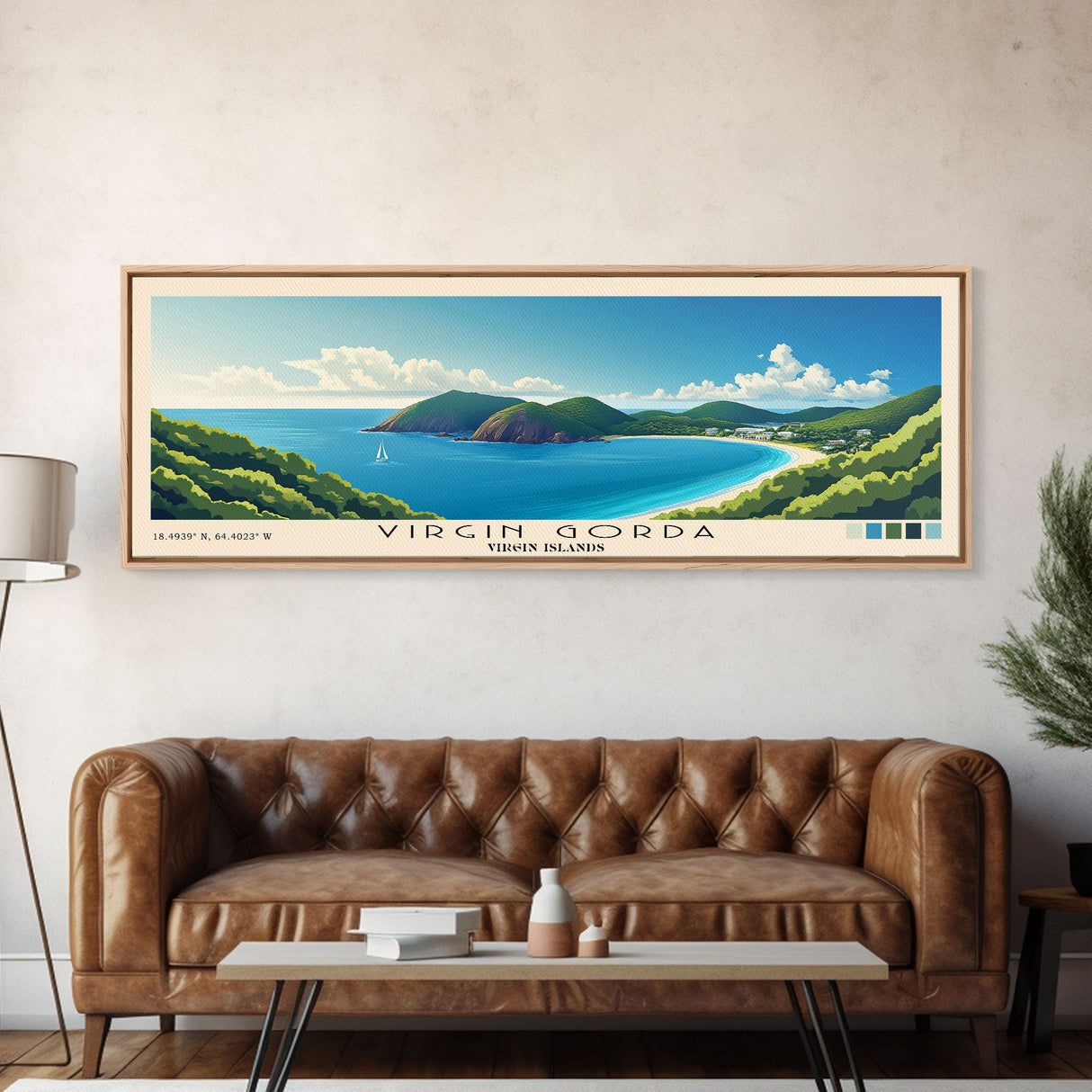 Virgin Gorda, Virgin Islands Panoramic Beach Print, Vacation Gift, Virgin Islands Wall Art, Framed Canvas Print, Framed Beach Painting