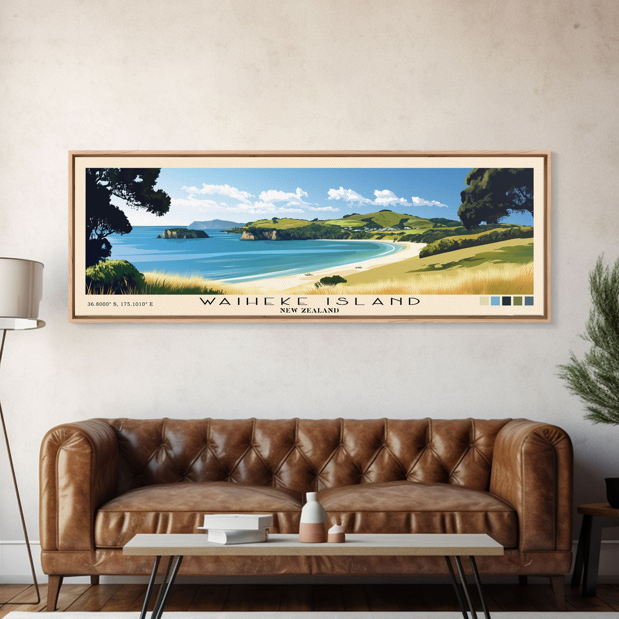 Waiheke Island, New Zealand Panoramic Print, Vacation Gift, New Zealand Wall Art, Beach Painting, Beach Decor, Beach Or Lakehouse Art