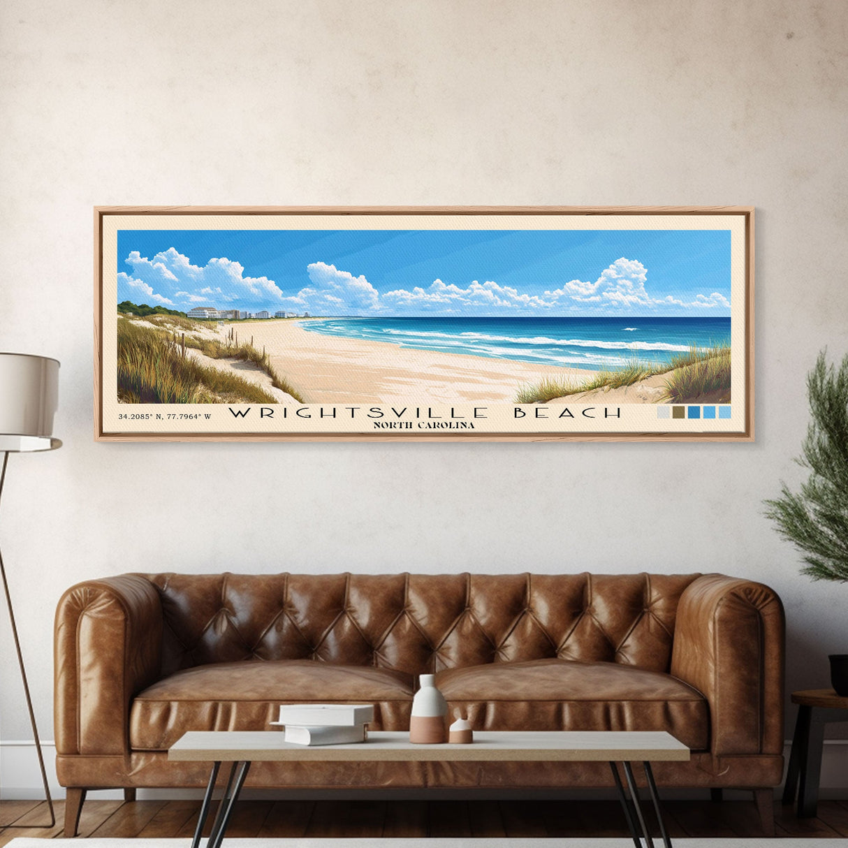 Wrightsville Beach, North Carolina Panoramic Beach Print, Vacation Gift, North Carolina Wall Art, Beach Painting, Beach Decor, Beach Painting