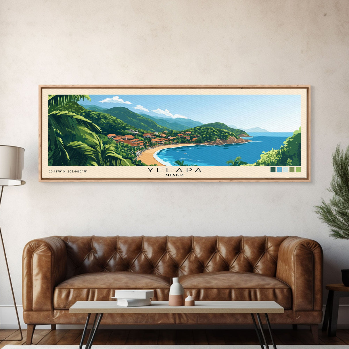 Yelapa, Mexico Panoramic Beach Print, Vacation Gift, Mexico Wall Art, Framed Canvas Print, Framed Beach Painting