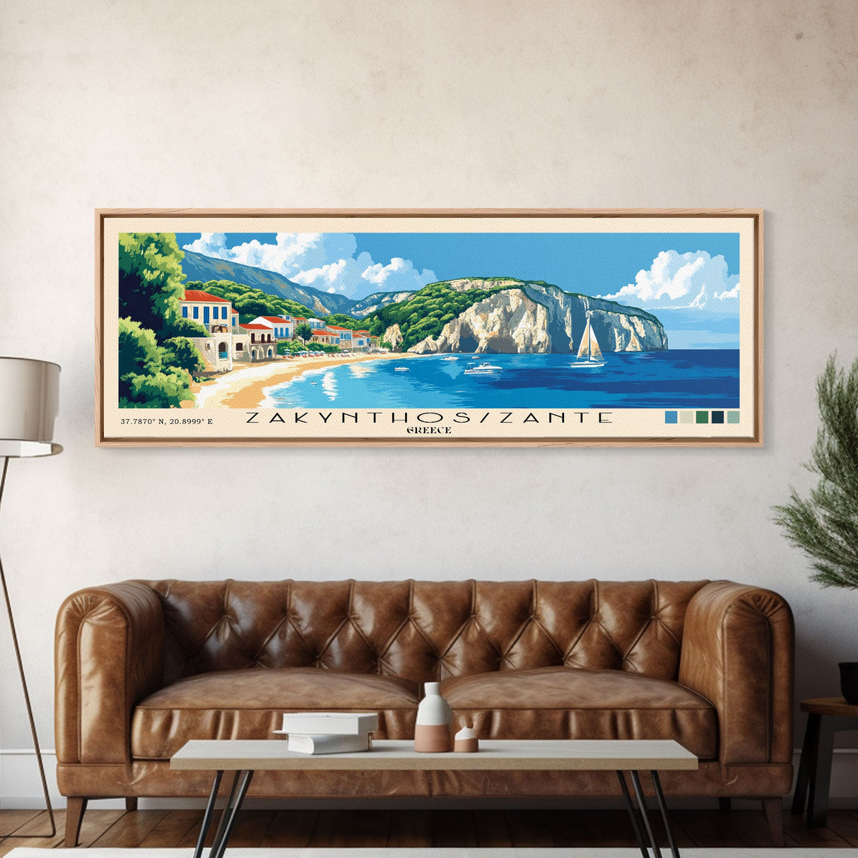 Zakynthos/Zante, Greece Panoramic Beach Print, Vacation Gift, Greece Wall Art, Framed Canvas Print, Framed Beach Painting