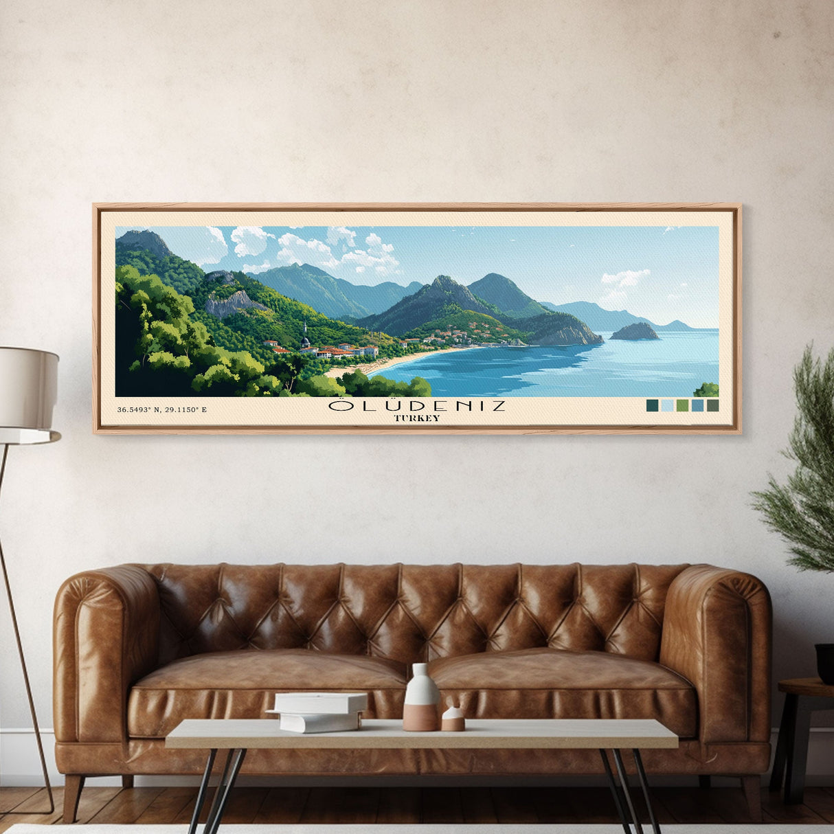 Ölüdeniz, Turkey Panoramic Beach Print, Vacation Gift, Turkey Wall Art, Framed Canvas Print, Framed Beach Painting