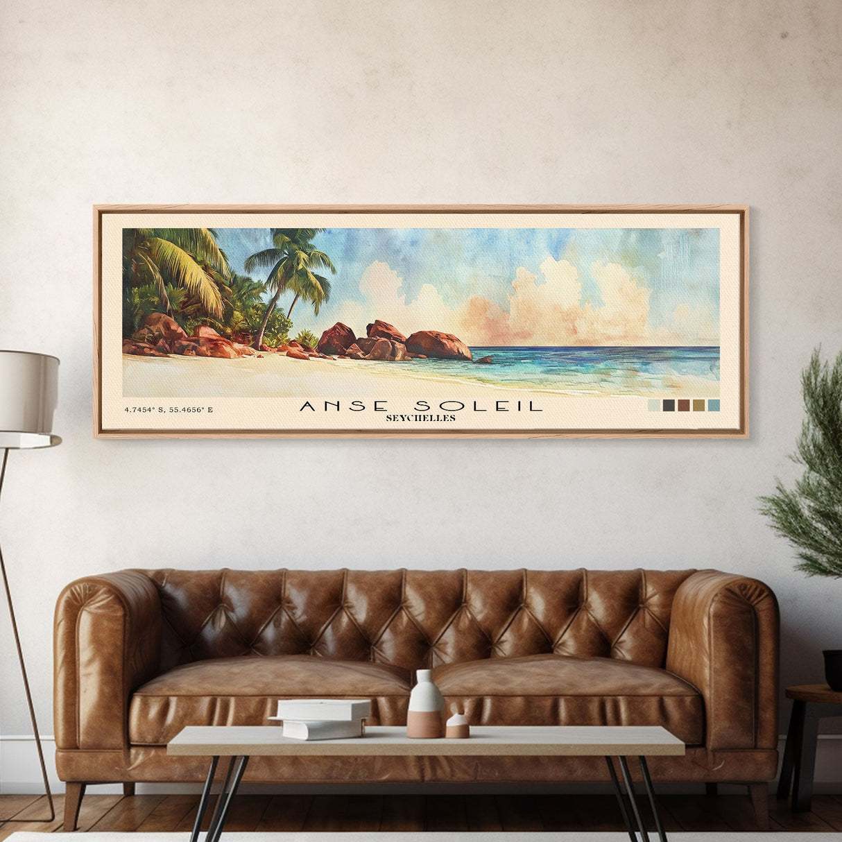 Anse Soleil, Seychelles Watercolor Beach Print, Vacation Gift, Seychelles Wall Art, Framed Canvas Print, Framed Beach Painting