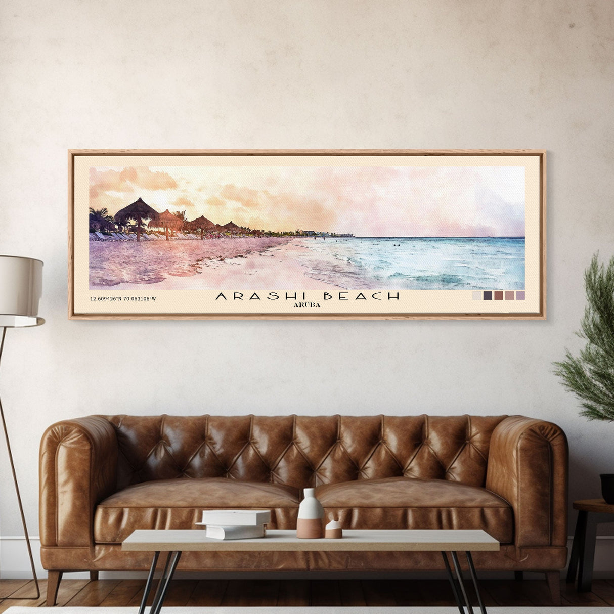 Arashi Beach, Aruba Watercolor Beach Print, Vacation Gift, Aruba Wall Art, Framed Canvas Print, Framed Beach Painting