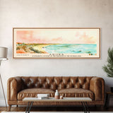 Aruba, autonomous country of the Kingdom of the Netherlands Watercolor Beach Print, Vacation Gift, autonomous country of the Kingdom of the Netherlands Wall Art, Framed Canvas Print, Framed Beach Painting