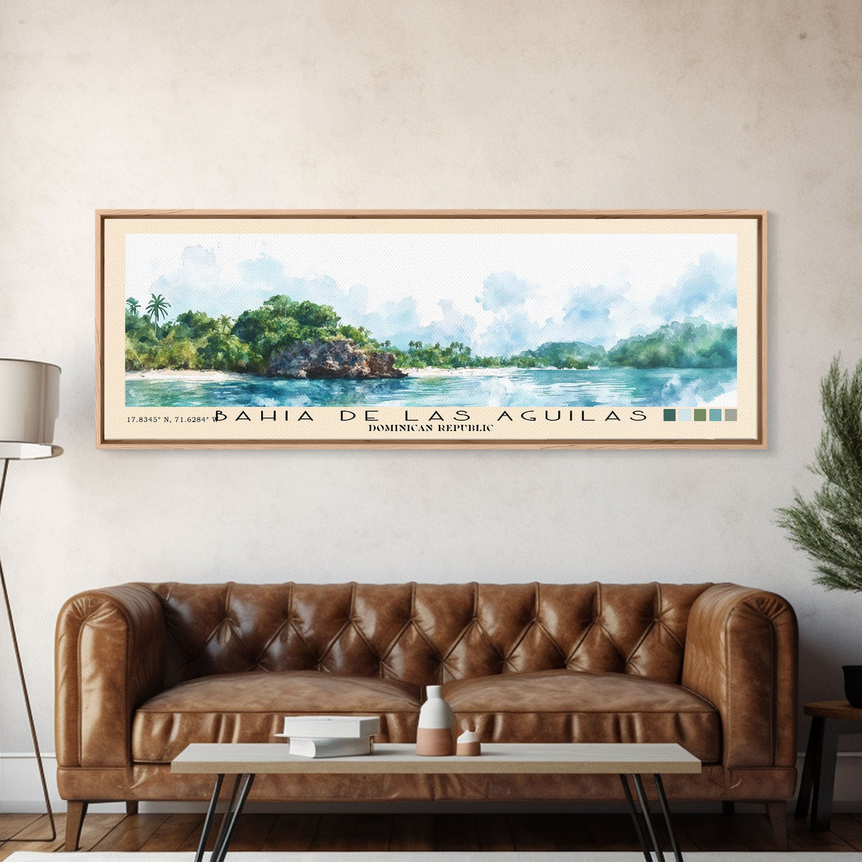 Bahia de Las Aguilas, Dominican Republic Watercolor Beach Print, Vacation Gift, Dominican Republic Wall Art, Framed Canvas Print, Framed Beach Painting