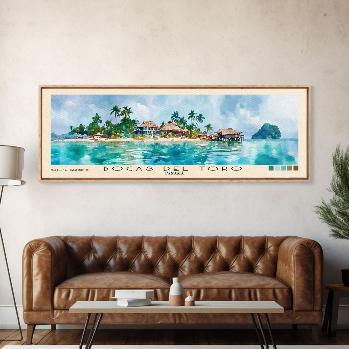 Bocas del Toro , Panamá Watercolor Beach Print, Vacation Gift, Panamá Wall Art, Framed Canvas Print, Framed Beach Painting