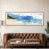 Cala Salada, Spain Watercolor Beach Print, Vacation Gift, Spain Wall Art, Framed Canvas Print, Framed Beach Painting