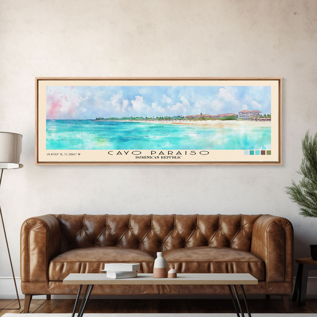 Cayo Paraiso, Dominican Republic Watercolor Beach Print, Vacation Gift, Dominican Republic Wall Art, Framed Canvas Print, Framed Beach Painting